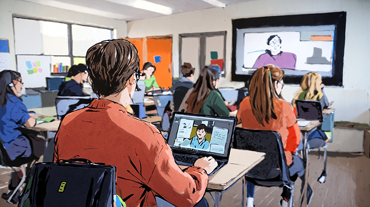A hybrid classroom using video conferencing 