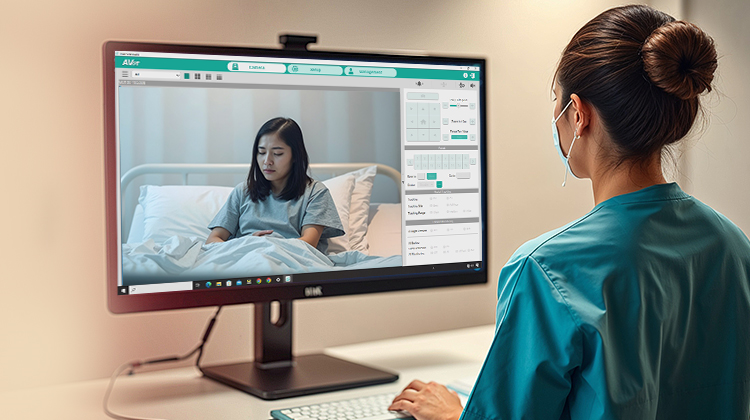 Nurse telesitting psychiatric patient