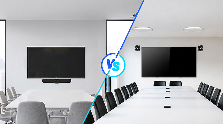 Video bars and other video conferencing setups side by side