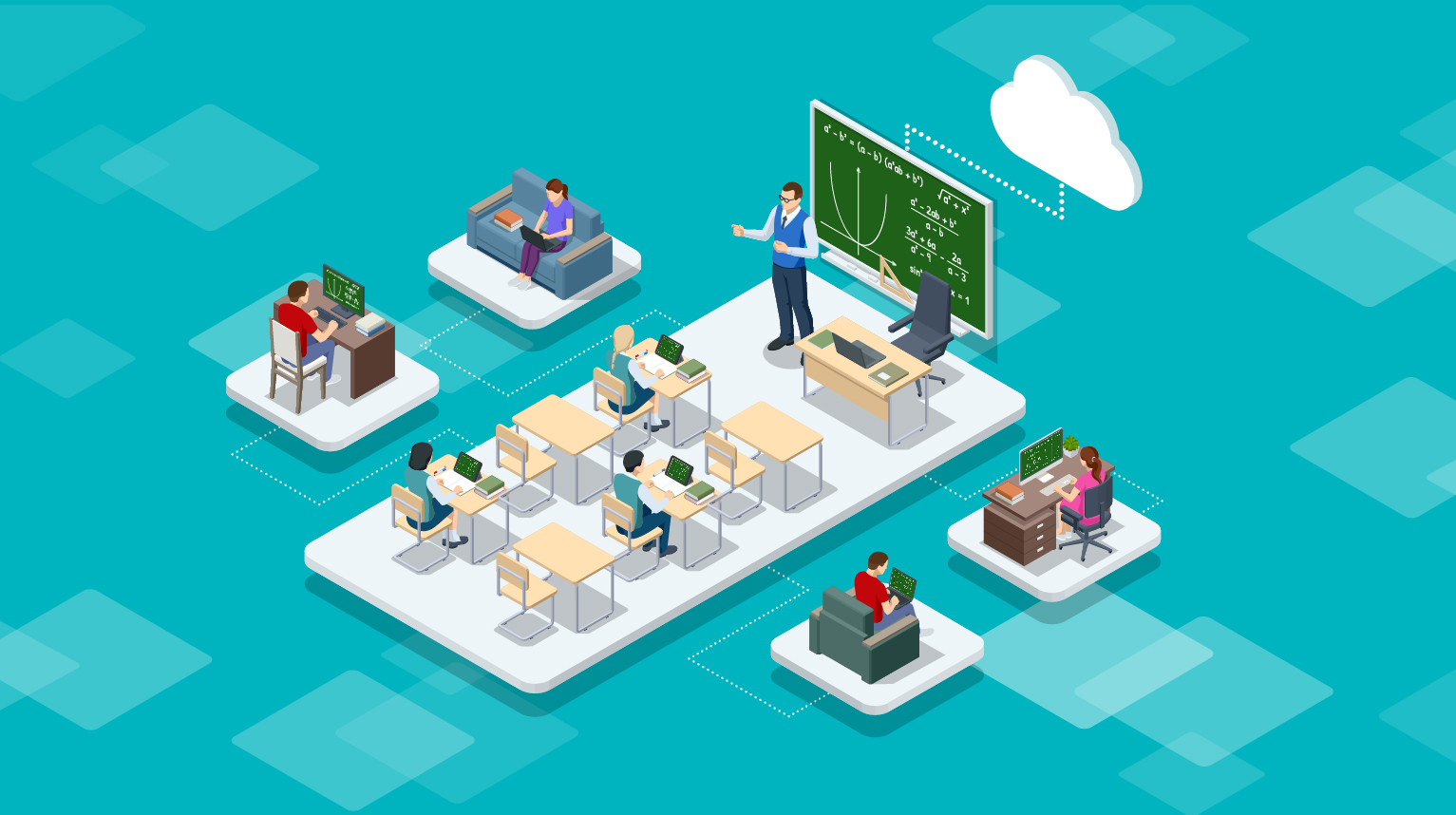 Hyflex Learning represented in cartoon characters