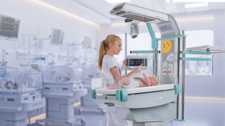 Neonatal nurse caring for newborn