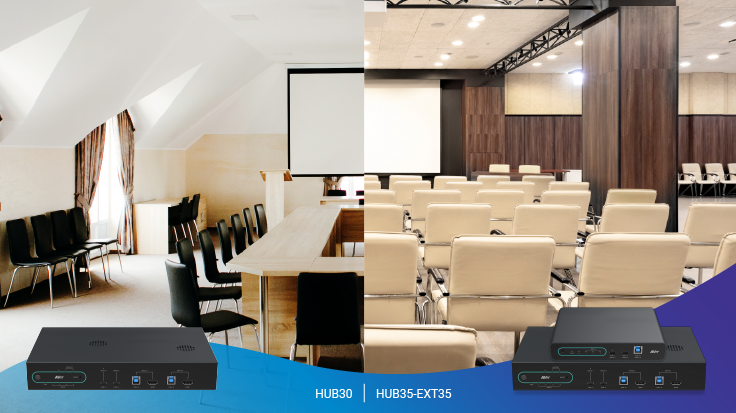 The HUB30 and HUB35-EXT35 in large meeting rooms